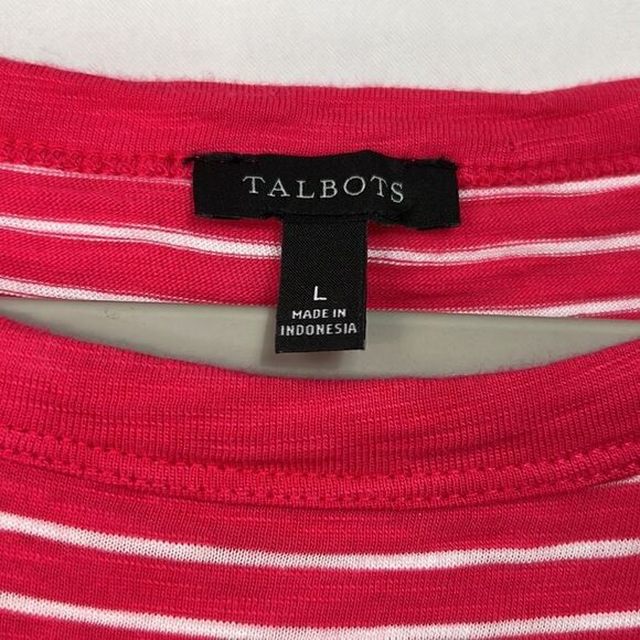 Talbots fuchsia pink and white boat neck short sleeve knit top EUC - Picture 4 of 12